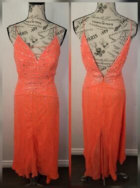 Beaded 100% Silk Slip Maxi Dress SZ 4 Whimsical Fairycore Handkerchief Fairytale